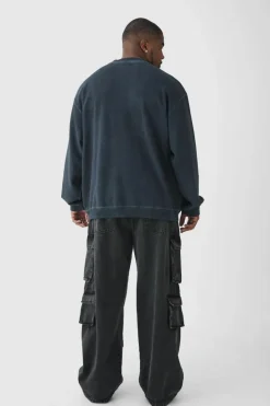 Best Sale boohooMAN Plus Oversized Extended Neck Acid Wash Sweatshirt black