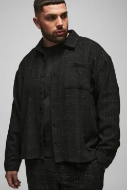 Outlet boohooMAN Plus Oversized Fit Boucle Overshirt black