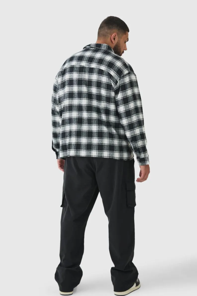 Flash Sale boohooMAN Plus Oversized Fit Large Scale Mono Brushed Checked Shirt black