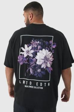 Cheap boohooMAN Plus Oversized Floral Back Graphic T-shirt black