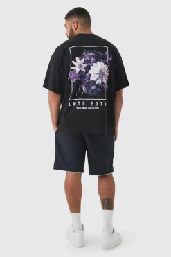 Cheap boohooMAN Plus Oversized Floral Back Graphic T-shirt black