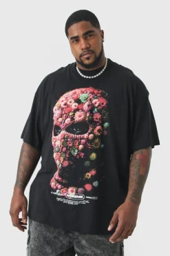 Clearance boohooMAN Plus Oversized Floral Mask T-shirt black