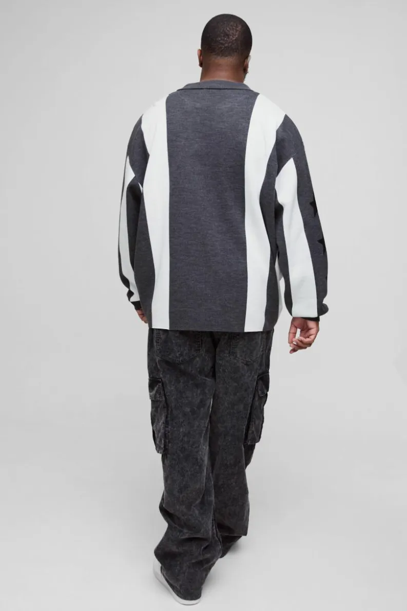Store boohooMAN Plus Oversized Football Knitted Top black