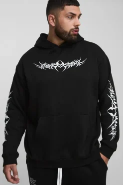 Best Sale boohooMAN Plus Oversized Gothic Print Hoodie black
