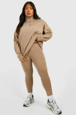 Best Sale boohoo Plus Oversized Half Zip And Legging Set taupe