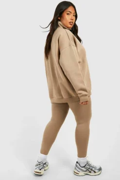 Best Sale boohoo Plus Oversized Half Zip And Legging Set taupe