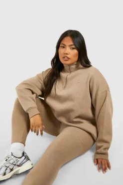 Best Sale boohoo Plus Oversized Half Zip And Legging Set taupe