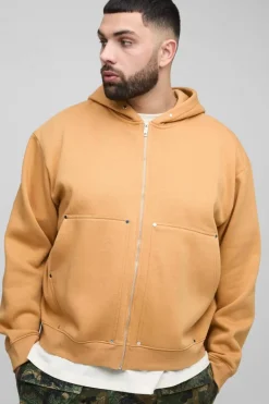 Cheap boohooMAN Plus Oversized Heavyweight Boxy Zip Thru Carpenter Hoodie taupe
