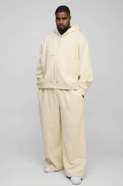 New boohooMAN Plus Oversized Heavyweight Carpenter Wide Leg Tracksuit stone