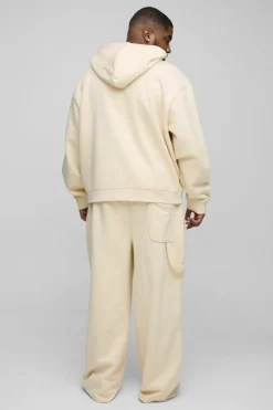 New boohooMAN Plus Oversized Heavyweight Carpenter Wide Leg Tracksuit stone