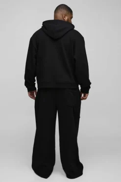 Online boohooMAN Plus Oversized Heavyweight Carpenter Wide Leg Tracksuit black