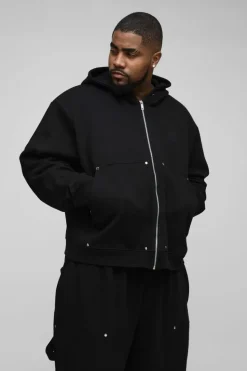 Online boohooMAN Plus Oversized Heavyweight Carpenter Wide Leg Tracksuit black