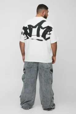 New boohooMAN Plus Oversized Homme Graffiti Print Large Scale T-Shirt white