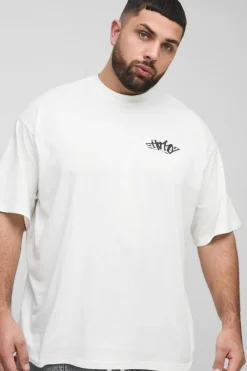 New boohooMAN Plus Oversized Homme Graffiti Print Large Scale T-Shirt white