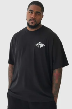 Sale boohooMAN Plus Oversized Man Diamond Embroidered T-shirt In black