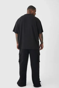 Sale boohooMAN Plus Oversized Man Diamond Embroidered T-shirt In black