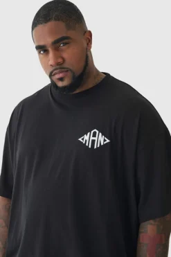 Sale boohooMAN Plus Oversized Man Diamond Embroidered T-shirt In black