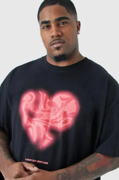 Best Sale boohooMAN Plus Oversized Marble Heart Graphic T-shirt black