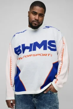 Clearance boohooMAN Plus Oversized Moto Knitted Long Sleeve T-Shirt cobalt