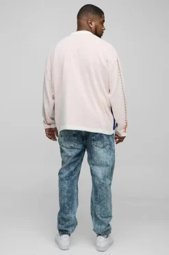 Clearance boohooMAN Plus Oversized Moto Knitted Long Sleeve T-Shirt cobalt