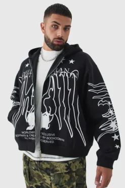 Discount boohooMAN Plus Oversized Official Man Print Hoodie black