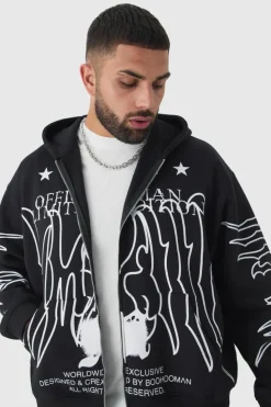 Discount boohooMAN Plus Oversized Official Man Print Hoodie black
