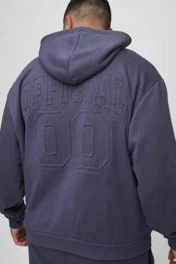 Best Sale boohooMAN Plus Oversized Official Varsity Embossed Zip Through Hoodie purple