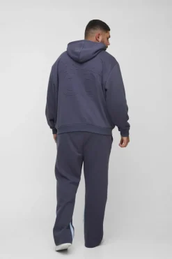 Best Sale boohooMAN Plus Oversized Official Varsity Embossed Zip Through Hoodie purple