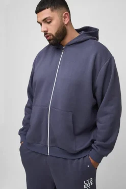 Best Sale boohooMAN Plus Oversized Official Varsity Embossed Zip Through Hoodie purple