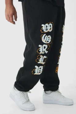 Shop boohooMAN Plus Oversized Puff Print Jogger black