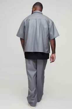 Hot boohooMAN Plus Oversized PU Pocket Detail Shirt grey