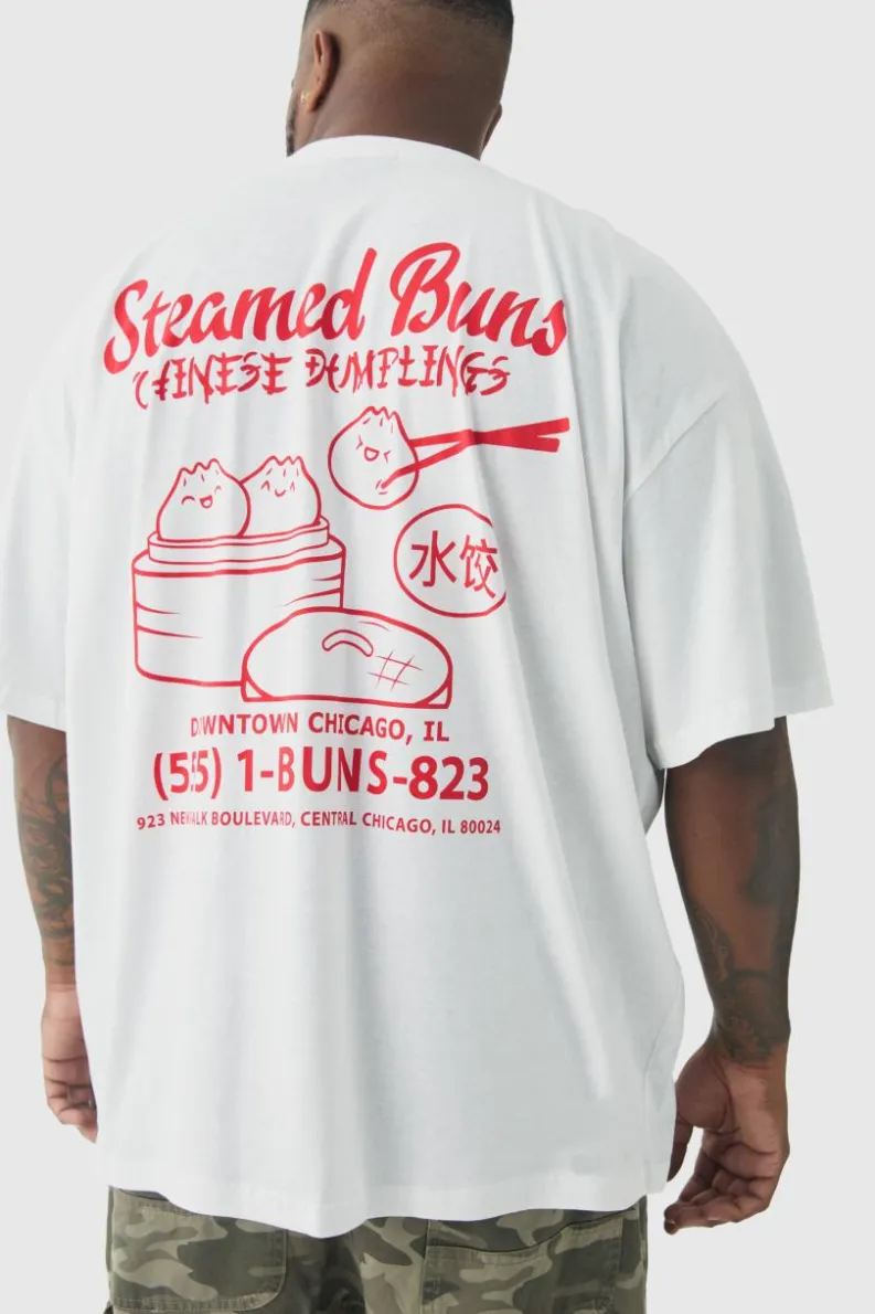 Best Sale boohooMAN Plus Oversized Steamed Dumplings Graphic T-Shirt white