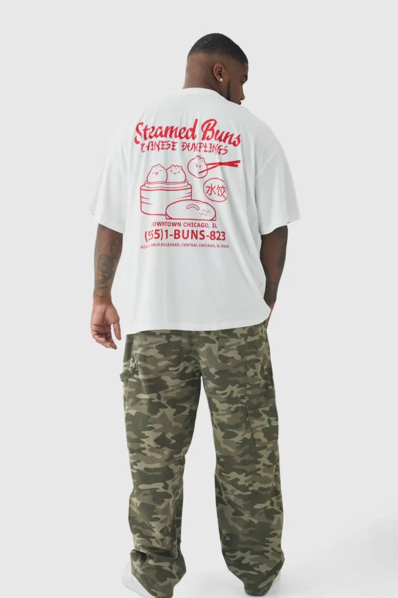 Best Sale boohooMAN Plus Oversized Steamed Dumplings Graphic T-Shirt white