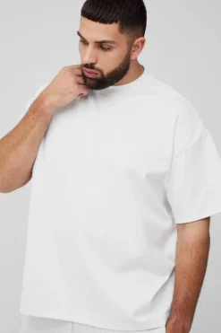 Shop boohooMAN Plus Oversized Super Heavy Premium T-shirt white