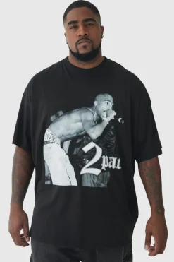 Cheap boohooMAN Plus Oversized Tupac License Print T-Shirt black