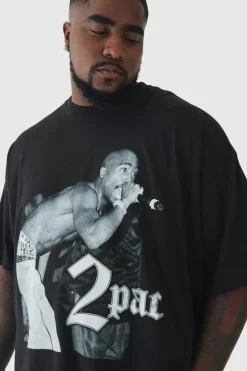 Cheap boohooMAN Plus Oversized Tupac License Print T-Shirt black
