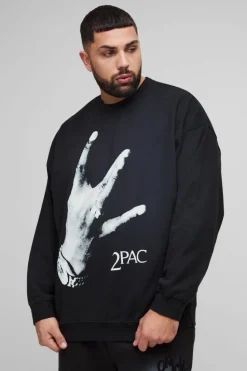 Flash Sale boohooMAN Plus Oversized Tupac License Print Sweatshirt black