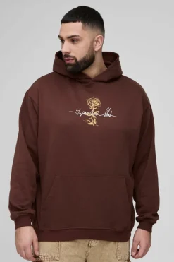 Discount boohooMAN Plus Oversized Tupac Wash License Print Hoodie chocolate