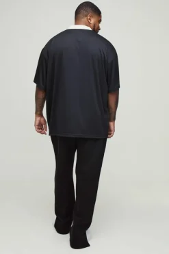 Best Sale boohooMAN Plus Oversized V Neck Mesh T-shirt black