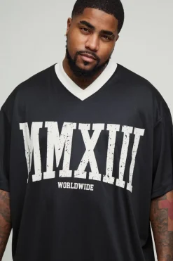 Best Sale boohooMAN Plus Oversized V Neck Mesh T-shirt black