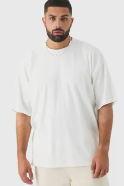 Shop boohooMAN Plus Oversized Waffle T-shirt white