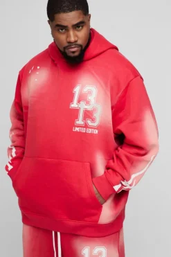 Sale boohooMAN Plus Oversized 13 Washed Flame Print Tracksuit red