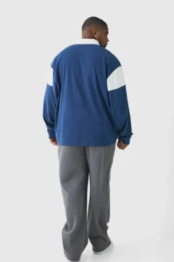 Flash Sale boohooMAN Plus Oversized Worldwide Applique Rugby Polo navy