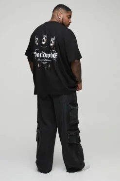 New boohooMAN Plus Oversized Worldwide Dog Graphic T-shirt black