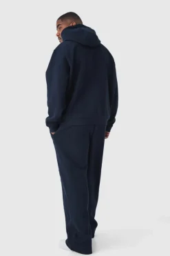 Cheap boohooMAN Plus Oversized Worldwide Embossed Hoodie navy
