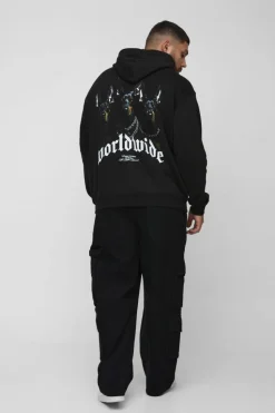 Store boohooMAN Plus Oversized Worldwide Graphic Hoodie black