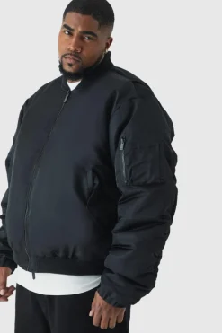 Best boohooMAN Plus Padded Nylon Panelled Bomber Jacket In black
