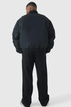 Best boohooMAN Plus Padded Nylon Panelled Bomber Jacket In black
