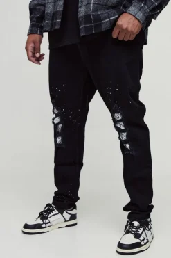 Clearance boohooMAN Plus Paint Splatter Bandanna Rip & Repair Skinny Jeans black