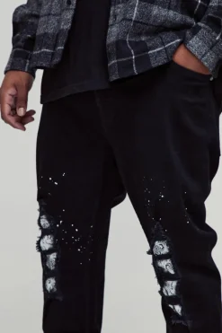 Clearance boohooMAN Plus Paint Splatter Bandanna Rip & Repair Skinny Jeans black